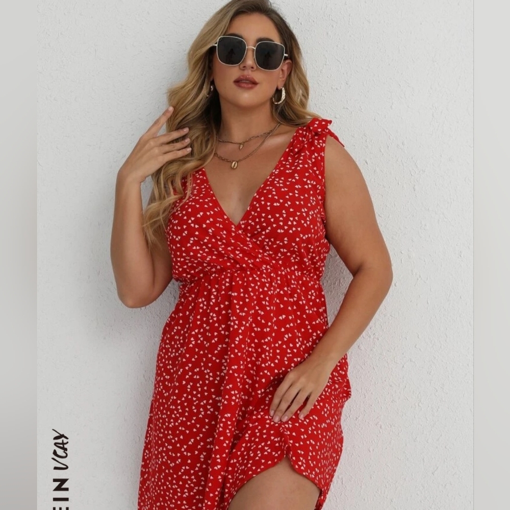 Plus Confetti Heart Plunging Neck Swing Dress